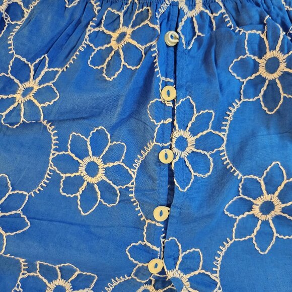 Calligraphie Women's Blouse Embroidered V-neck Button Down Blue White Size Large - Picture 8 of 15